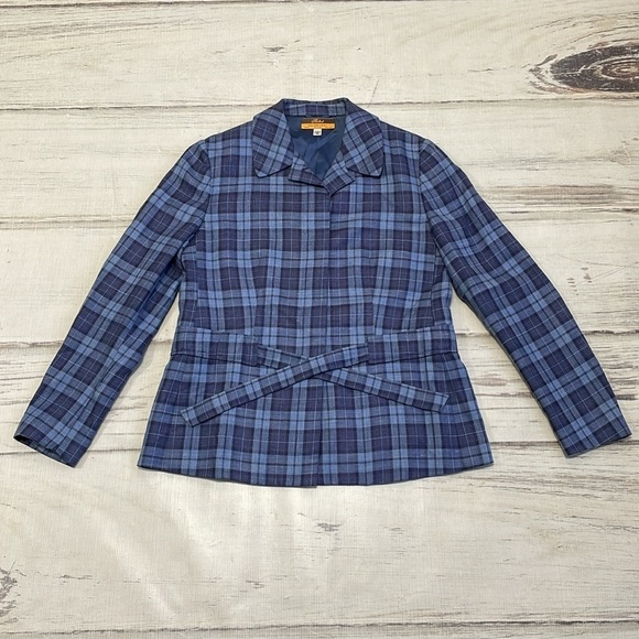 Davide Cenci Blazer Women's 10 Blue Plaid Jacket Button Collar Office Business - Picture 11 of 15